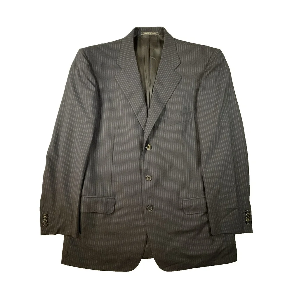 Ermenegildo Zegna Men's IT 54R (~46.5R) Navy Pinstripe 15 Milmil 15 Wool Coat